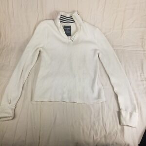 Polo Ralph Lauren Jeans Co Womens Cream Ribbed Quarter Zip Cotton Sweater L/G